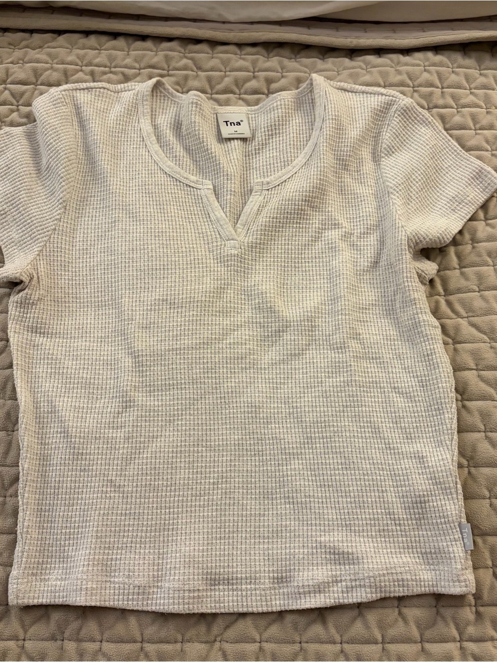 TNA Women's light grey Waffle Knit Short Sleeve Top